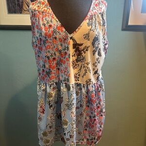 MISSLOOK Blue and Orange Sleeveless Ruffled Blouse Size Medium